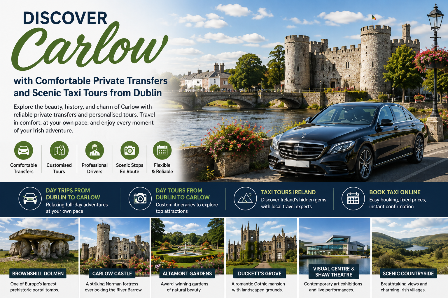 Discover Carlow with Comfortable Private Transfers and Scenic Taxi Tours from Dublin